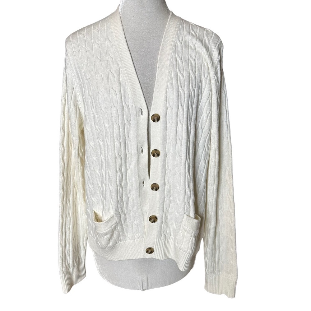 Lands’ End Women’s Cable Knit Cardigan Sweater. Size Large 14-16